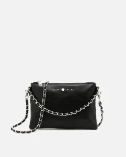 Bolso bandolera de fiesta pequeño con doble cadena extraíble y detalles metálicos