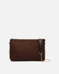 Bolso bandolera efecto ante y con detalles metálicos