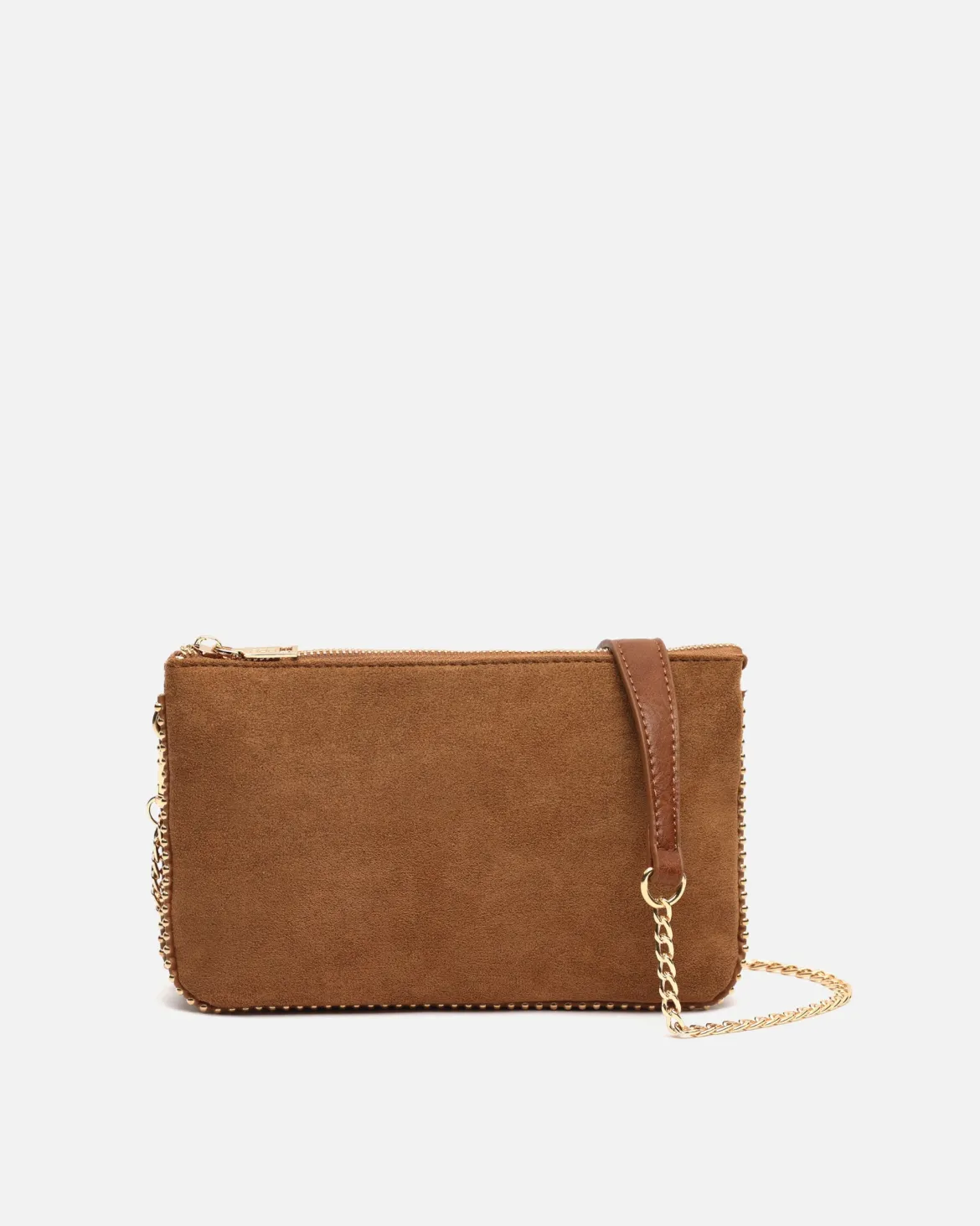 Bolso bandolera efecto ante y con detalles metálicos
