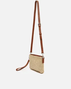Bolso bandolera efecto rafia con asa de mano