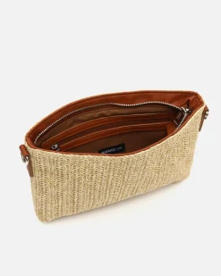 Bolso bandolera efecto rafia con asa de mano