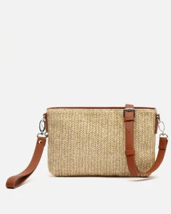 Bolso bandolera efecto rafia con asa de mano