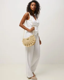 Bolso bandolera media luna efecto rafia