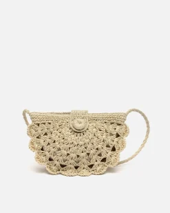 Bolso bandolera media luna efecto rafia