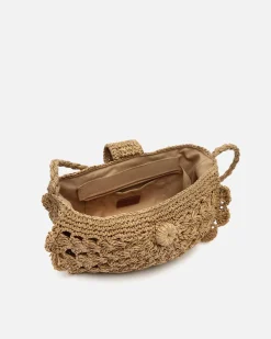 Bolso bandolera media luna efecto rafia