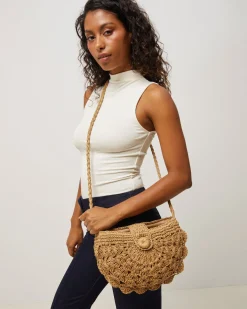 Bolso bandolera media luna efecto rafia