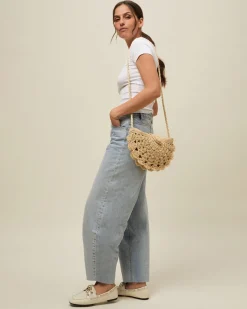 Bolso bandolera media luna efecto rafia