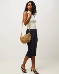 Bolso bandolera media luna efecto rafia