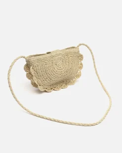 Bolso bandolera media luna efecto rafia