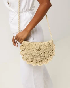 Bolso bandolera media luna efecto rafia