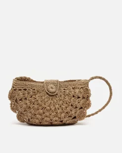 Bolso bandolera media luna efecto rafia