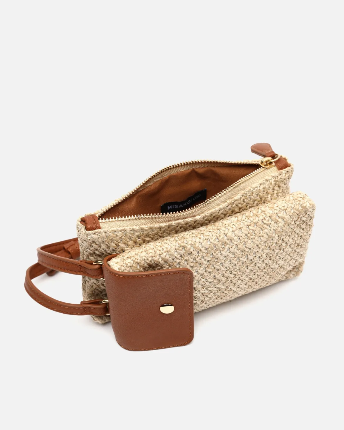 Bolso bandolera mini efecto rafia para móvil