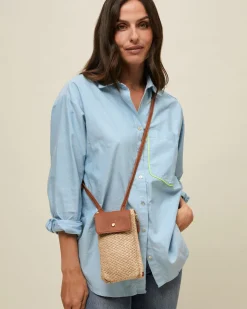 Bolso bandolera mini efecto rafia para móvil