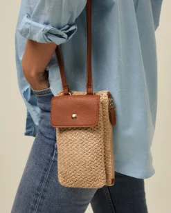 Bolso bandolera mini efecto rafia para móvil