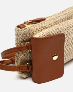Bolso bandolera mini efecto rafia para móvil