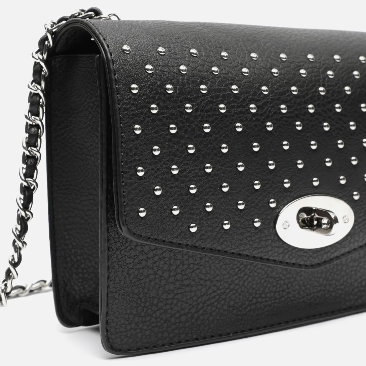 Bolso bandolera pequeño con detalles metalizados