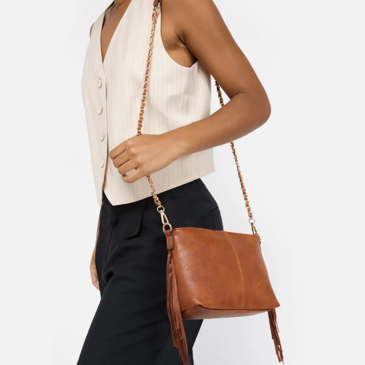 Bolso bandolera pequeño con flecos
