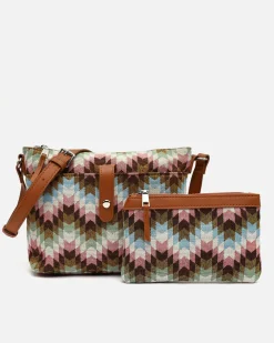 Bolso bandolera pequeño con neceser extraíble y estampado jacquard