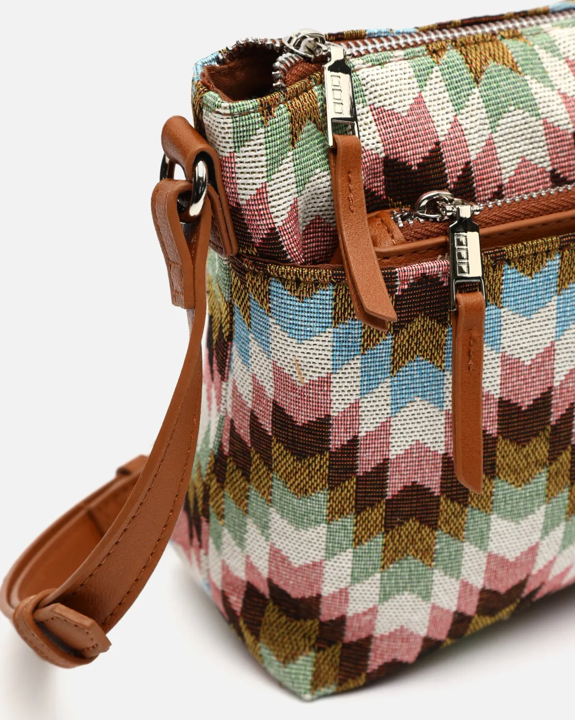 Bolso bandolera pequeño con neceser extraíble y estampado jacquard