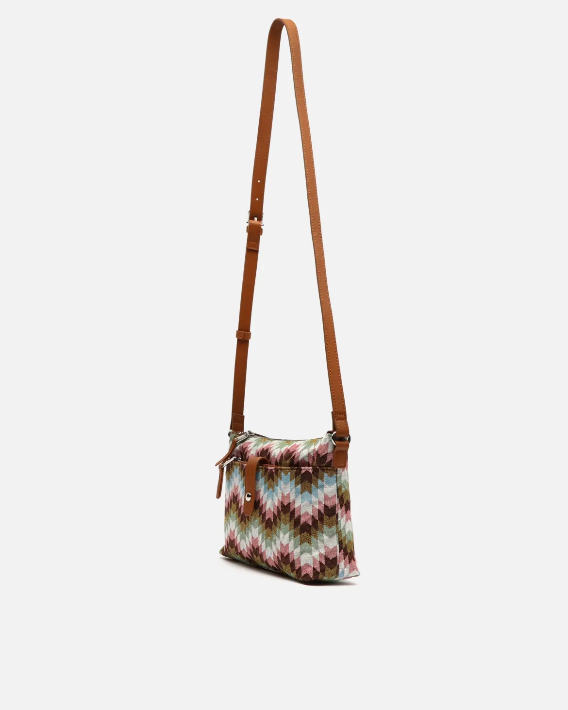 Bolso bandolera pequeño con neceser extraíble y estampado jacquard