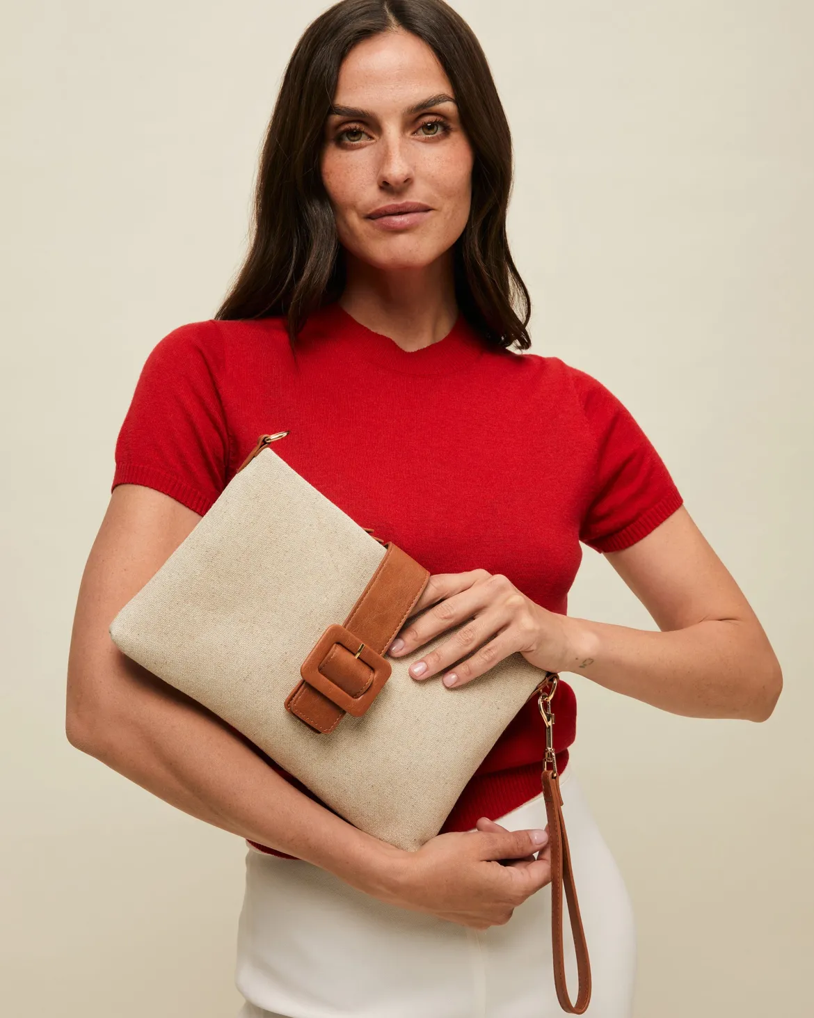 Bolso bandolera pequeño con asa de mano extraíble efecto rafia
