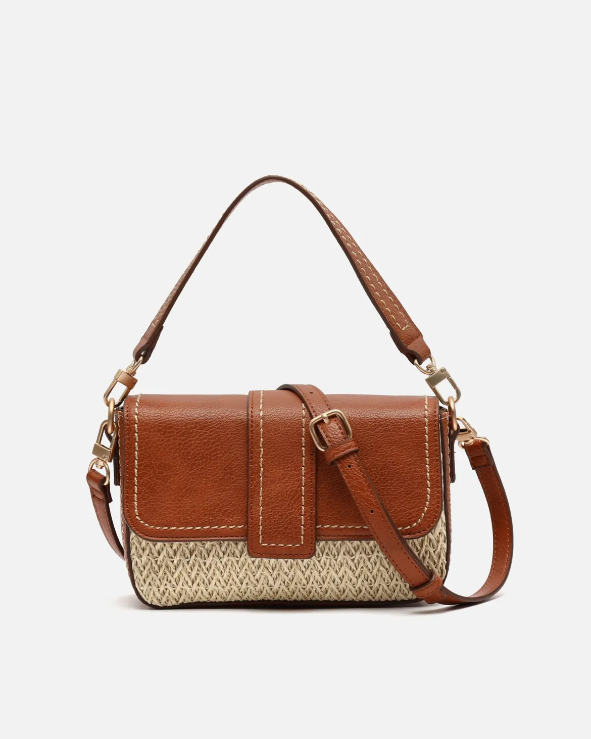 Bolso bandolera pequeño con solapa efecto rafia
