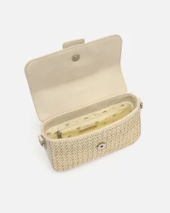 Bolso bandolera pequeño con solapa efecto rafia