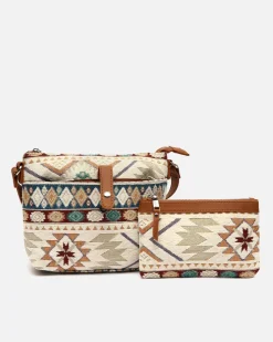 Bolso bandolera pequeño con estampado jacquard y neceser pequeño