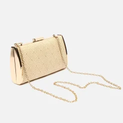 Bolso bandolera pequeño de fiesta efecto rafia con cadena