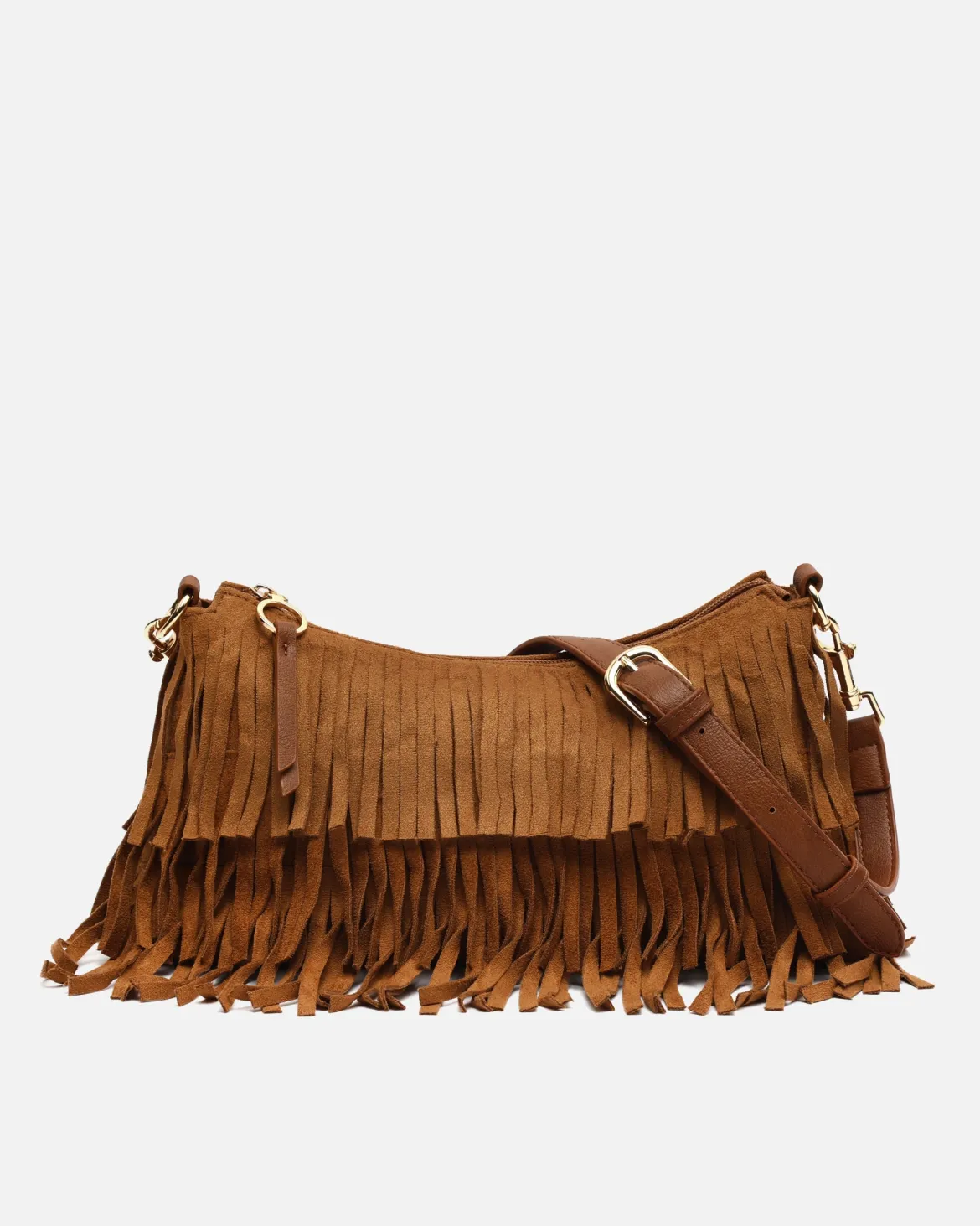 Bolso bandolera pequeño efecto ante con flecos