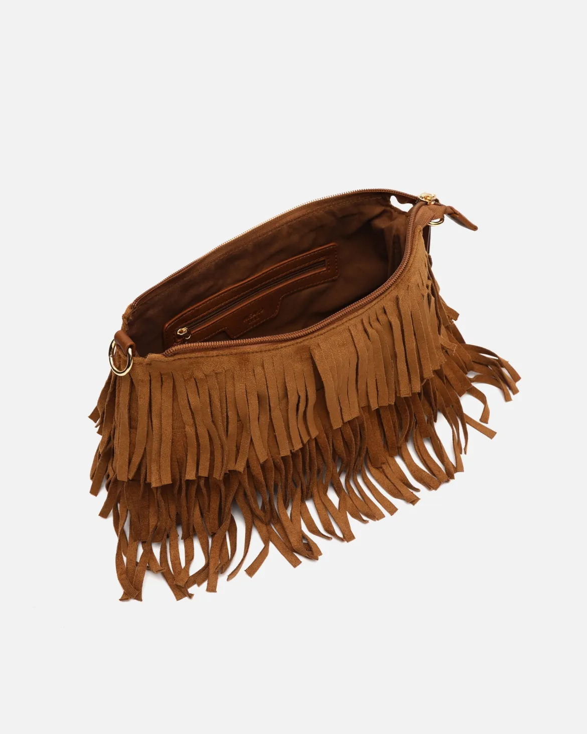 Bolso bandolera pequeño efecto ante con flecos