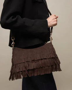 Bolso bandolera pequeño efecto ante con flecos