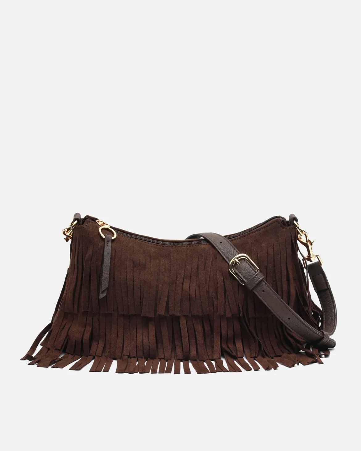 Bolso bandolera pequeño efecto ante con flecos
