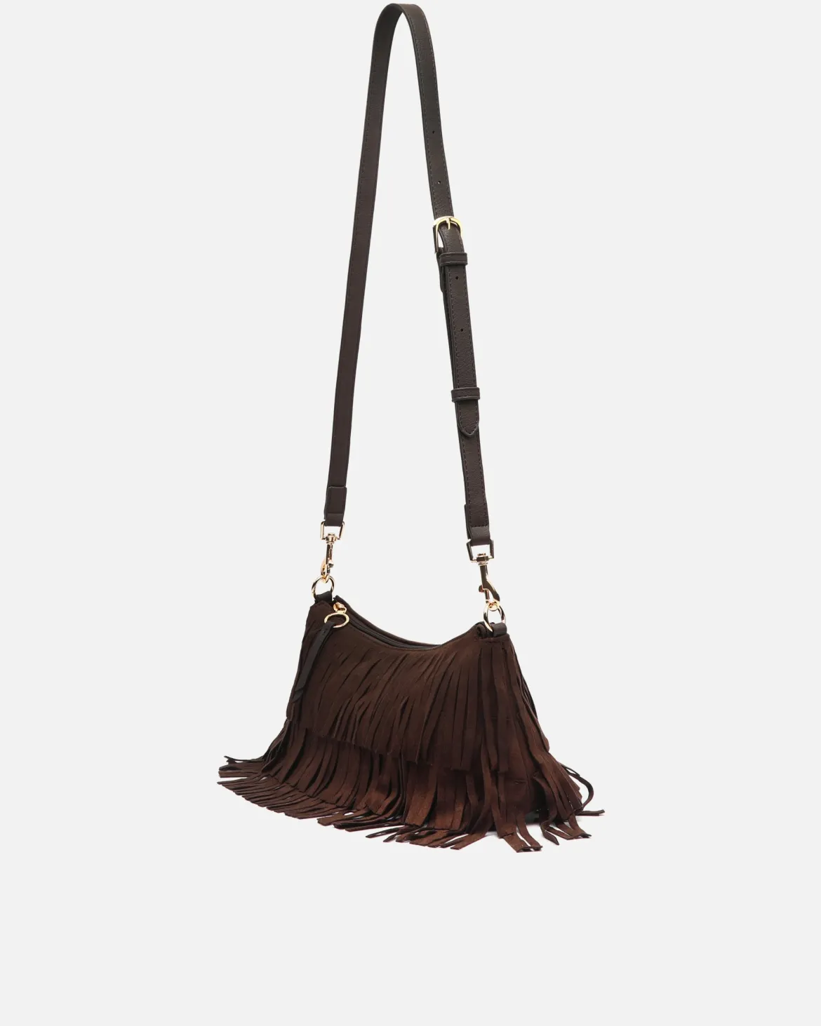 Bolso bandolera pequeño efecto ante con flecos