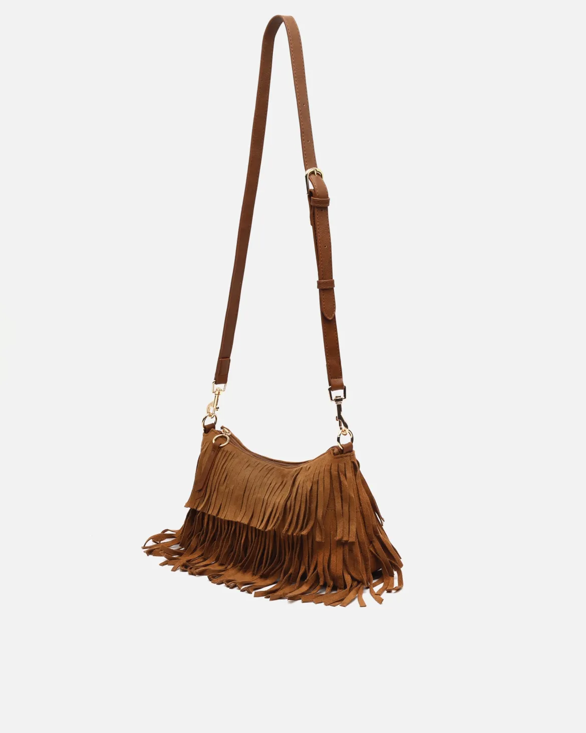 Bolso bandolera pequeño efecto ante con flecos