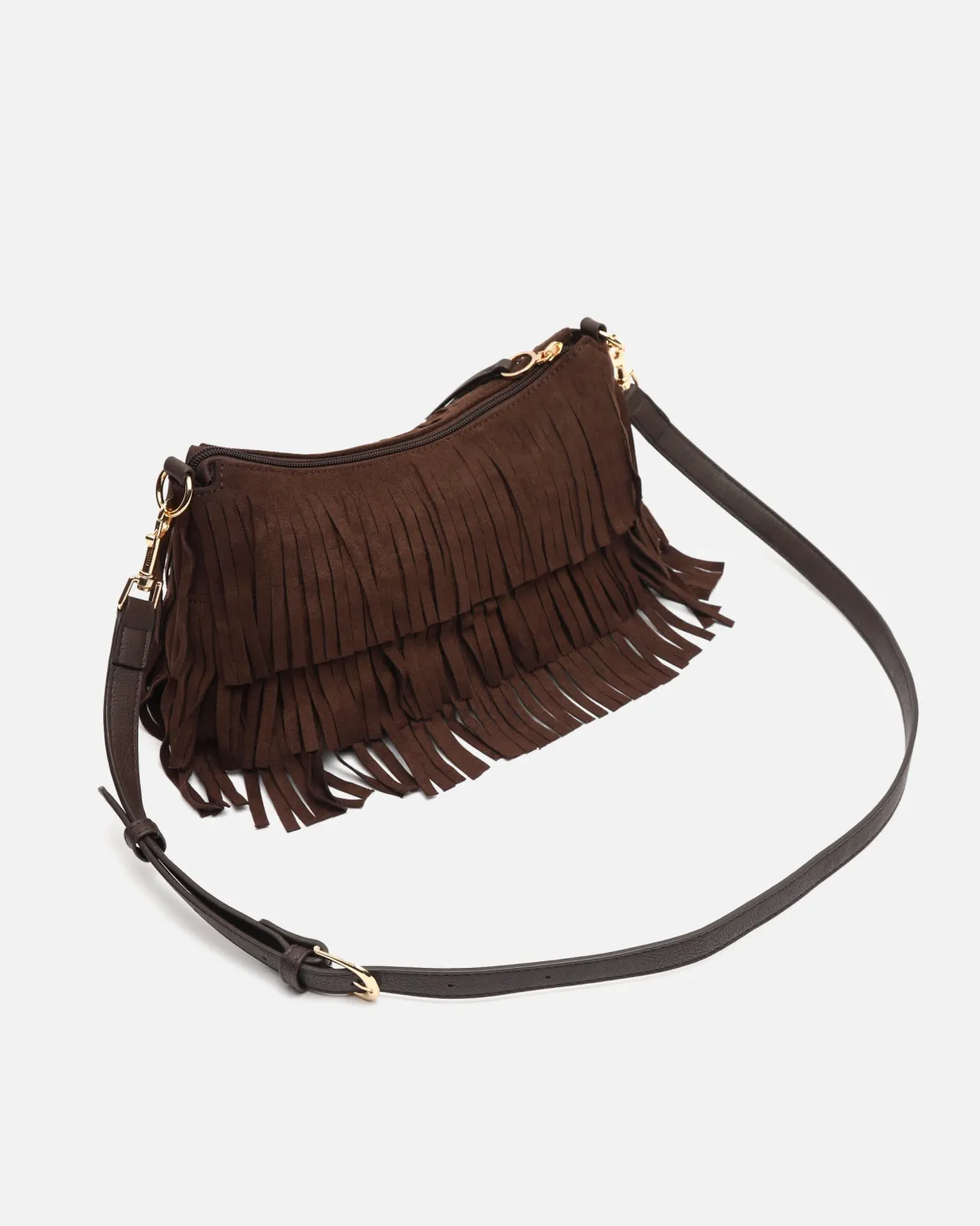 Bolso bandolera pequeño efecto ante con flecos
