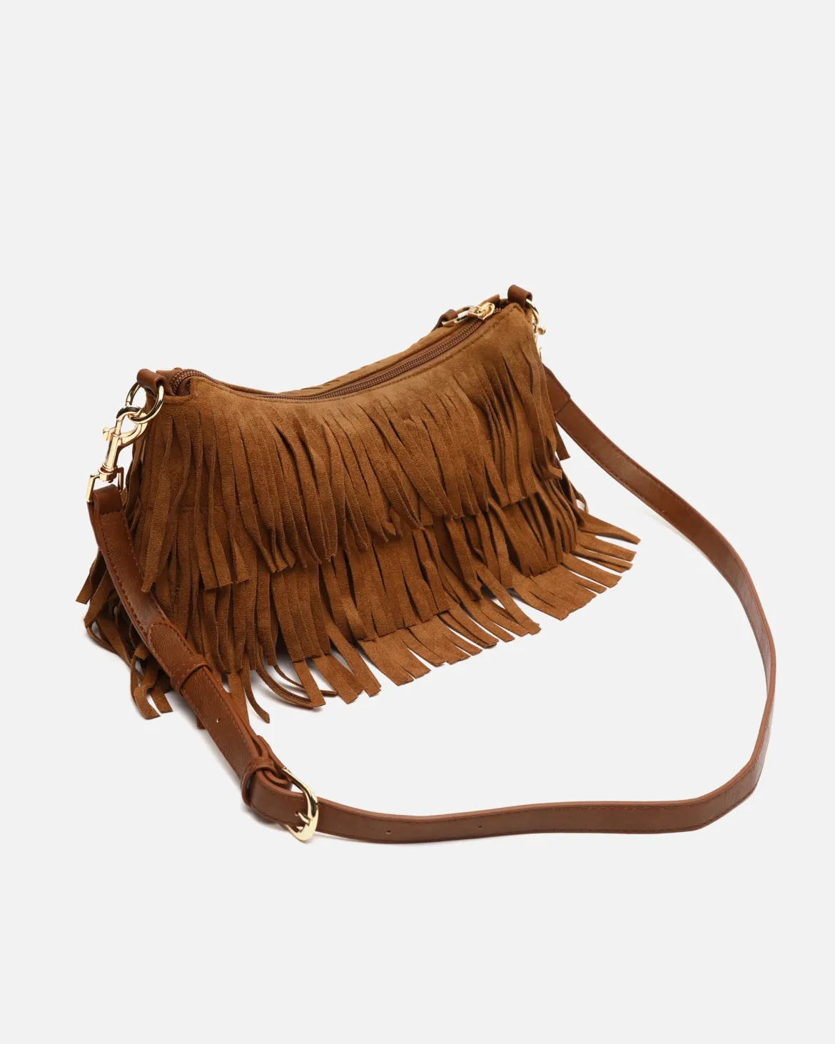 Bolso bandolera pequeño efecto ante con flecos
