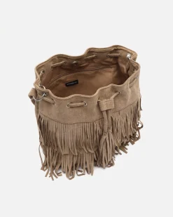 Bolso bucket efecto ante con flecos