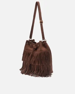 Bolso bucket efecto ante con flecos