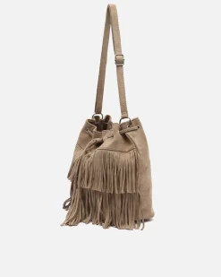 Bolso bucket efecto ante con flecos