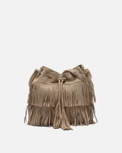 Bolso bucket efecto ante con flecos