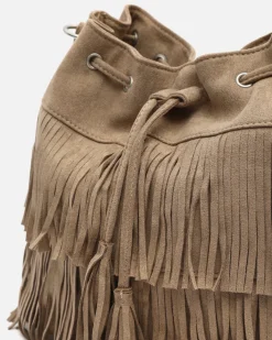 Bolso bucket efecto ante con flecos