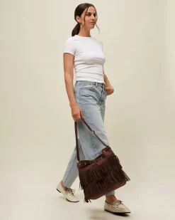 Bolso bucket efecto ante con flecos