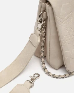 Bolso de hombro con solapa y grabado de estrellas con asa bandolera extraíble