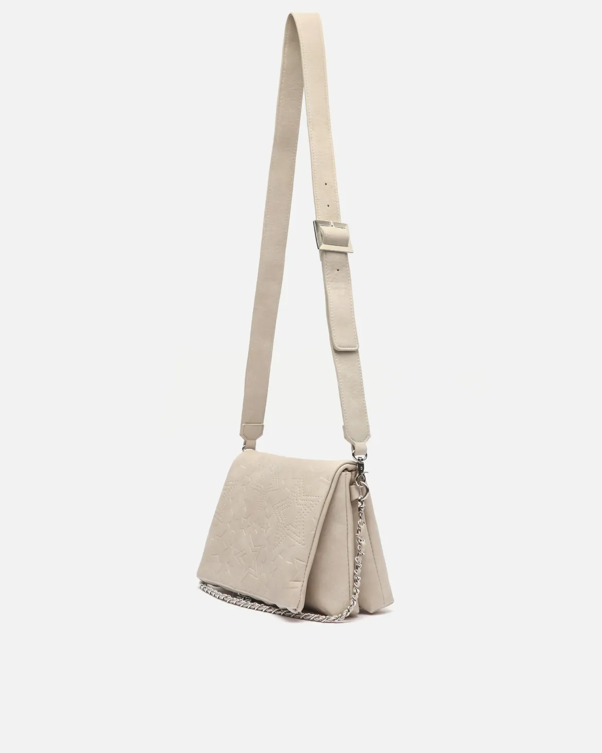 Bolso de hombro con solapa y grabado de estrellas con asa bandolera extraíble