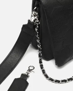 Bolso de hombro con solapa y grabado de estrellas con asa bandolera extraíble