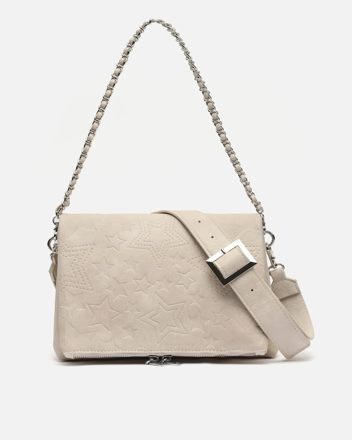 Bolso de hombro con solapa y grabado de estrellas con asa bandolera extraíble