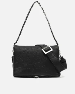 Bolso de hombro con solapa y grabado de estrellas con asa bandolera extraíble