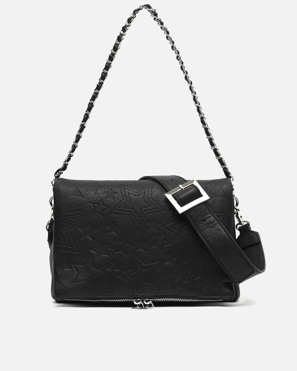 Bolso de hombro con solapa y grabado de estrellas con asa bandolera extraíble