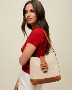 Bolso de hombro efecto rafia con asa bandolera extraíble